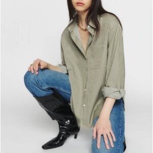 Reformation Will oversized green stripe oxford shirt